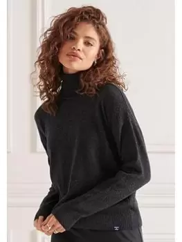 Image of Superdry Lambs Wool Roll Neck Knit - Grey, Size 8, Women