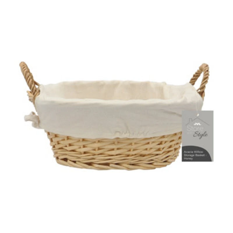 Image of JVL Hand Woven Acacia Round Willow Storage Basket with Lining Gold