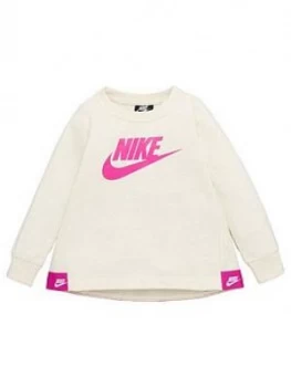 Image of Boys, Nike Sportswear Younger Girls Futura Crew Neck Sweat - Cream, Grey Heather, Size 6-7 Years