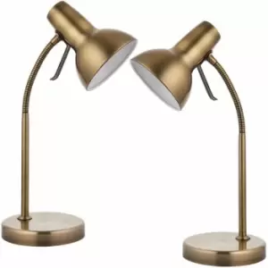 Image of 2 pack Adjustable Neck usb Desk Lamp Satin Nickel Metal Shade Table Work Light