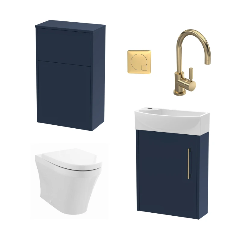 Image of Balterley Right Wall Hung Vanity Unit WC Cistern Toilet Tap Blue Brass 440mm Grey unisex