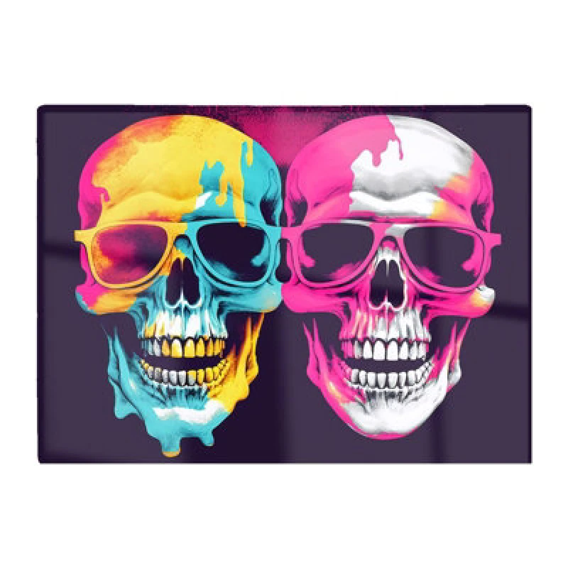 Image of Warren Reed Designer Pinks And Blue Happy Skeletons Chopping Board