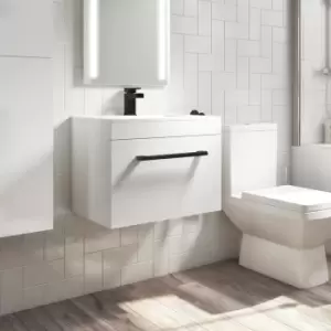 Image of 600mm White Wall Hung Vanity Unit with Basin and Black Handle - Ashford