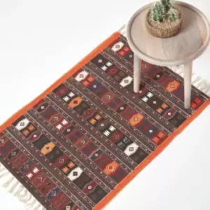 Image of Cotton Kilim Printed Rug Terracotta,Black and Brown Design,70 x 120cm - Multi Colour - Homescapes