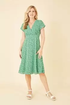 Image of Green Ditsy Skater Wrap Dress