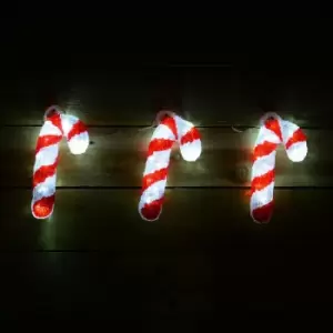 Image of Kaemingk - Set of 3 24cm Acrylic Festive Christmas Candy Canes with 60 Cool White LEDs