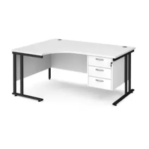 Image of Office Desk Left Hand Corner Desk 1600mm With Pedestal White Top With Black Frame 1200mm Depth Maestro 25 MC16ELP3KWH