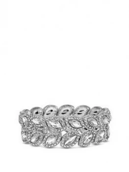 Image of Mood Silver Plated Crystal Pave Statement Leaf Stretch Bracelet
