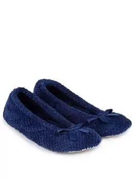 Image of TOTES Isotoner Popcorn Ballet Slipper With Bow - Navy, Size 4-5, Women