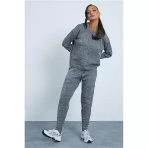Image of I Saw It First Black & White Marl Knitted Slouchy Jogger Set - Black