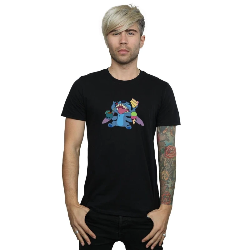 Image of Disney Men Lilo And Stitch Munchies T-Shirt in Black Size: Small Black S Male 5059568254511