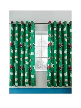 Image of Catherine Lansfield Living Farmyard Animal 66x72 Inch Lined Eyelet Curtains Green