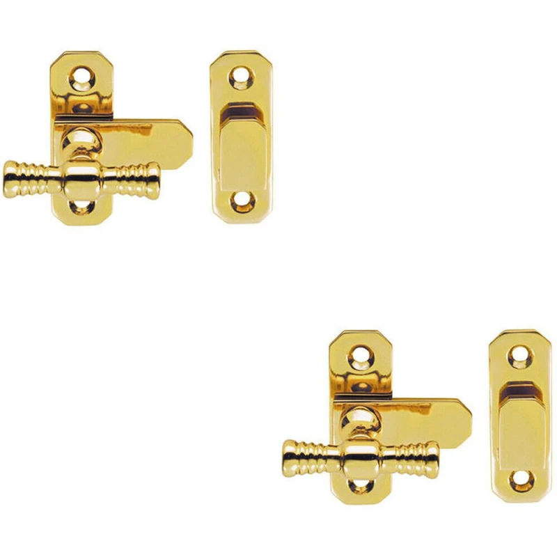 Image of Loops 2x Window T Handle Fastener 57 x 19mm Polished Brass Cabinet Door Lock Metallics unisex