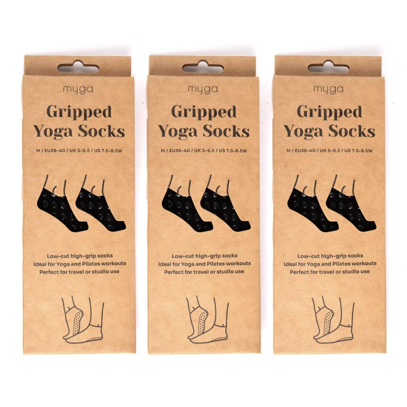 Image of Myga Pack of 3 Gripped Yoga Socks Black unisex XL