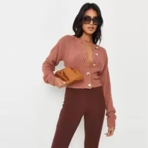Image of Missguided Recycled Popcorn Crop Cardi Co Ord - Brown