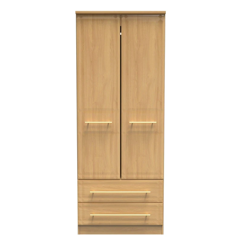 Image of Norfolk 2 Door 2 Drawer Wardrobe With Shelf & Hanging Rail In Modern Oak (Ready Assembled)