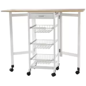 Image of HOMCOM Drop-Leaf Extendable Kitchen Island Trolley - White