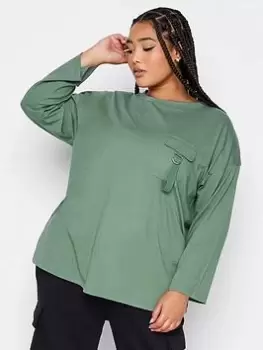 Image of Yours Yours Utility Pocket Slouchy Top Green, Size 38-40, Women