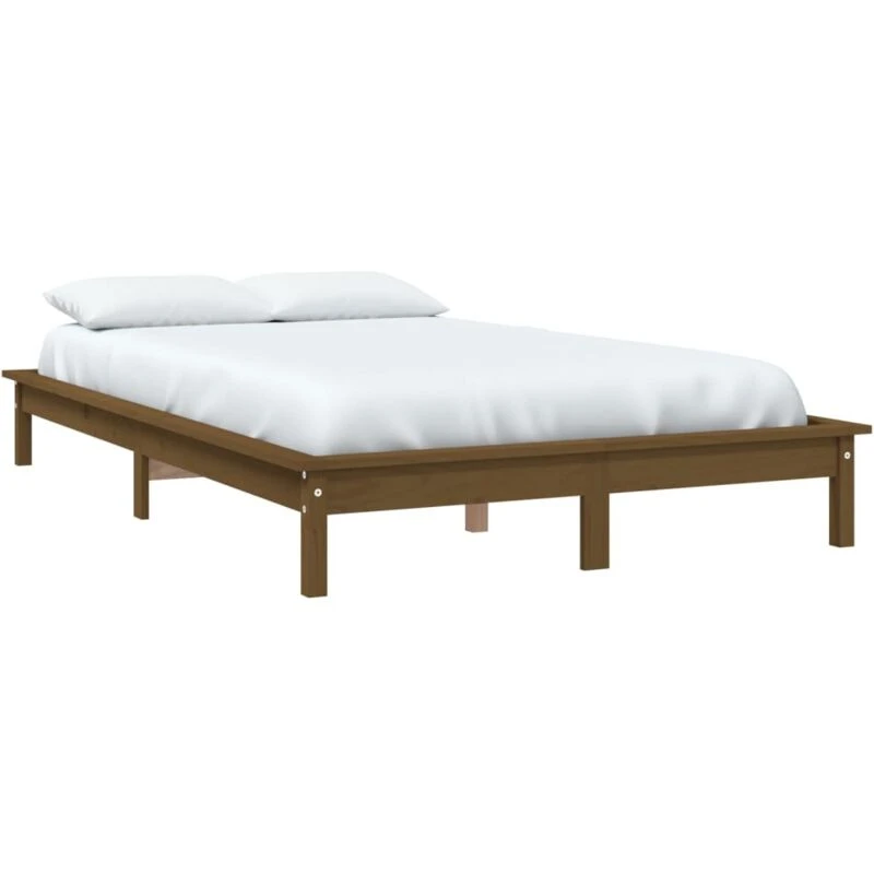 Image of Vidaxl Bed Frame Honey Brown 120X190 Cm Small Double Solid Wood Pine, Brown 820579