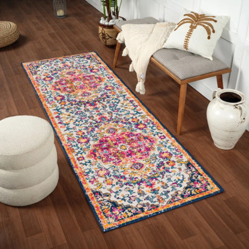 Image of Livabliss Vintage Oriental Boho Bright Pink Chinu Runner Rug 80 X 220 Cm - Easy Care, Non Shedding, Ideal For Hallway Or Beside The Bed
