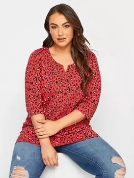 Image of Yours Pintuck Henley Aop Bittersweet - Red, Size 26-28, Women