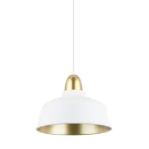 Image of Mensa Dome Pendant Ceiling Light, Matt White, Gold, 1x E27