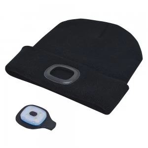 Image of AmTech Beanie Hat with Built-in 4 SMD LED Headlight, Headlamp - 3 Mode USB Rechargeable - Black