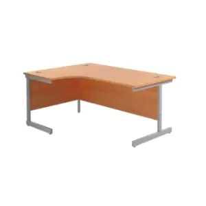Image of 1600X1200 Single Upright Left Hand Radial Desk Beech - Silver + Desk High Ped