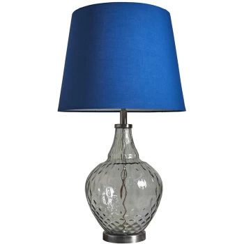 Image of Clear Glass & Brushed Chrome Table Lamp with a Tapered Lampshade - Navy Blue - No Bulb