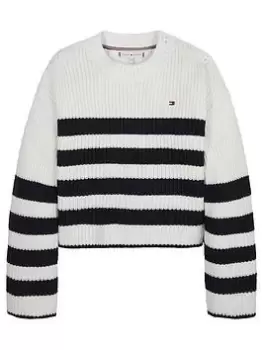 Image of Tommy Hilfiger Girls Nautical Striped Sweater - White/multi, White/Multi, Size Age: 8 Years, Women