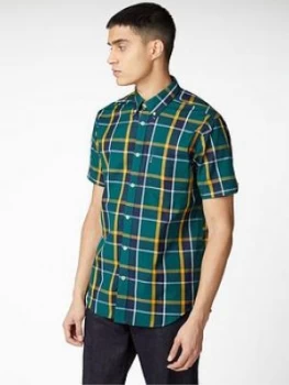 Image of Ben Sherman Short Sleeve Textured Check Shirt - Green Size M Men