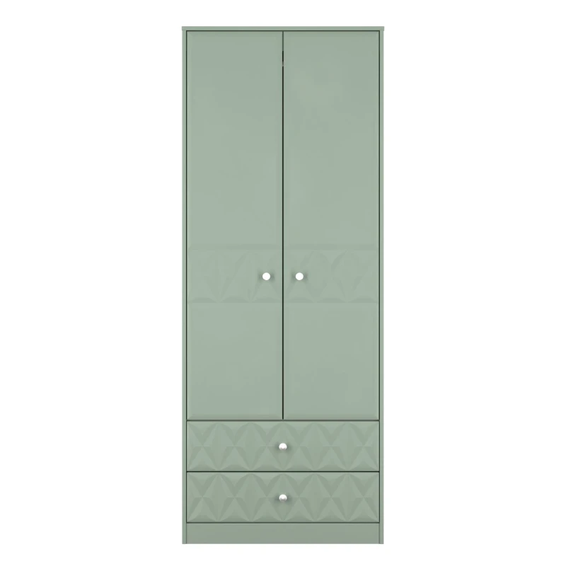 Image of San Jose Ready Assembled Contemporary Matt Green 2 Drawer Tall Double Wardrobe (H)1960mm (W)740mm (D)520mm