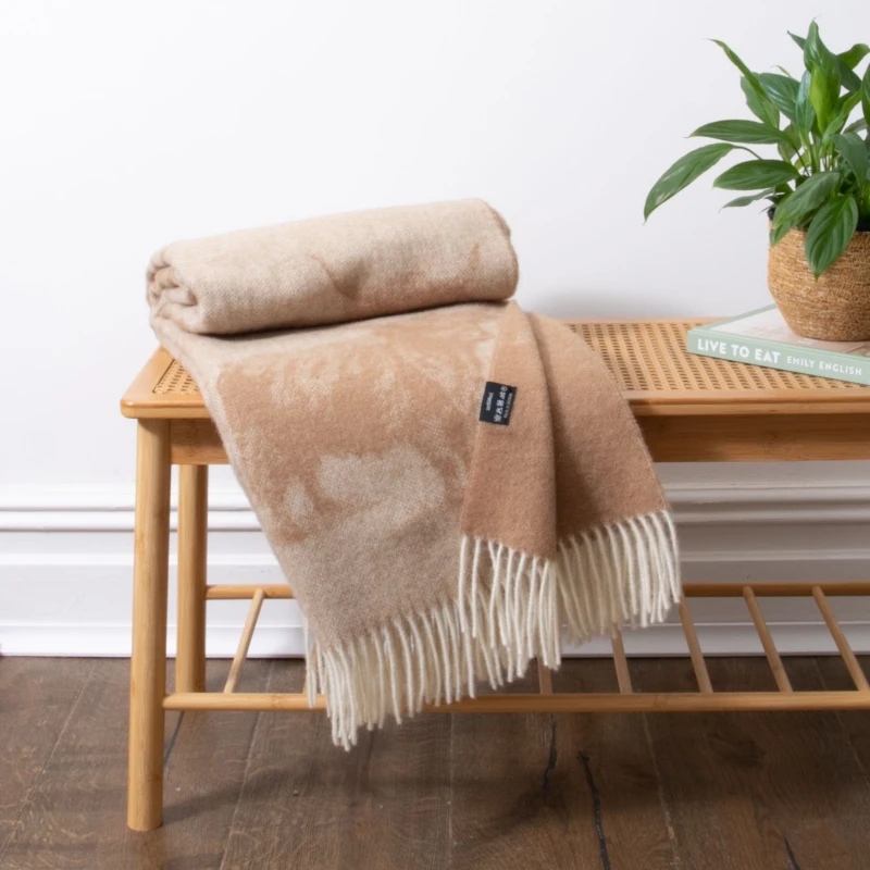 Image of Native Natural Highland Cow Beige Wool Blanket Size: Large Beige Unisex Large