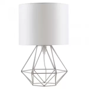 Image of Angus Satin Nickel Geometric Table Lamp With White Shade