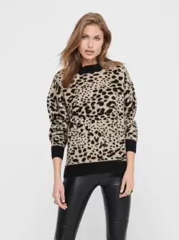 Image of ONLY Animal Printed Knitted Pullover Women Beige