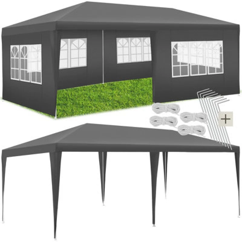 Image of Tectake Gazebo Novara With 5 Side Panels, Water-Resistant, 6X3M 600 X 300 X 250 Cm - Grey
