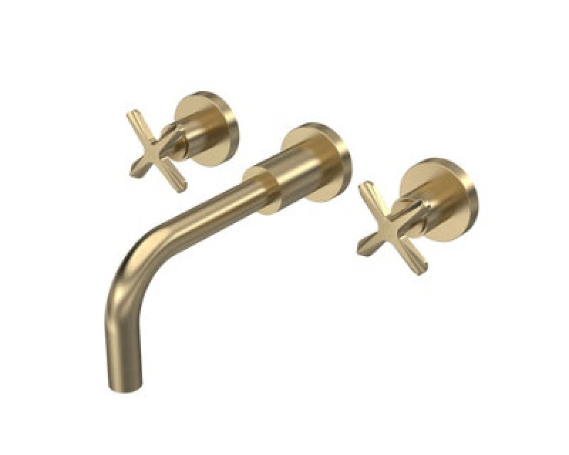 Image of Balterley Wall Mount 3 Tap Hole Basin Mixer Tap Crosshead Handles Brushed Brass Metallics unisex