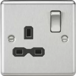 Image of KnightsBridge 13A 1G DP Switched Socket with Black Insert - Rounded Edge Brushed Chrome