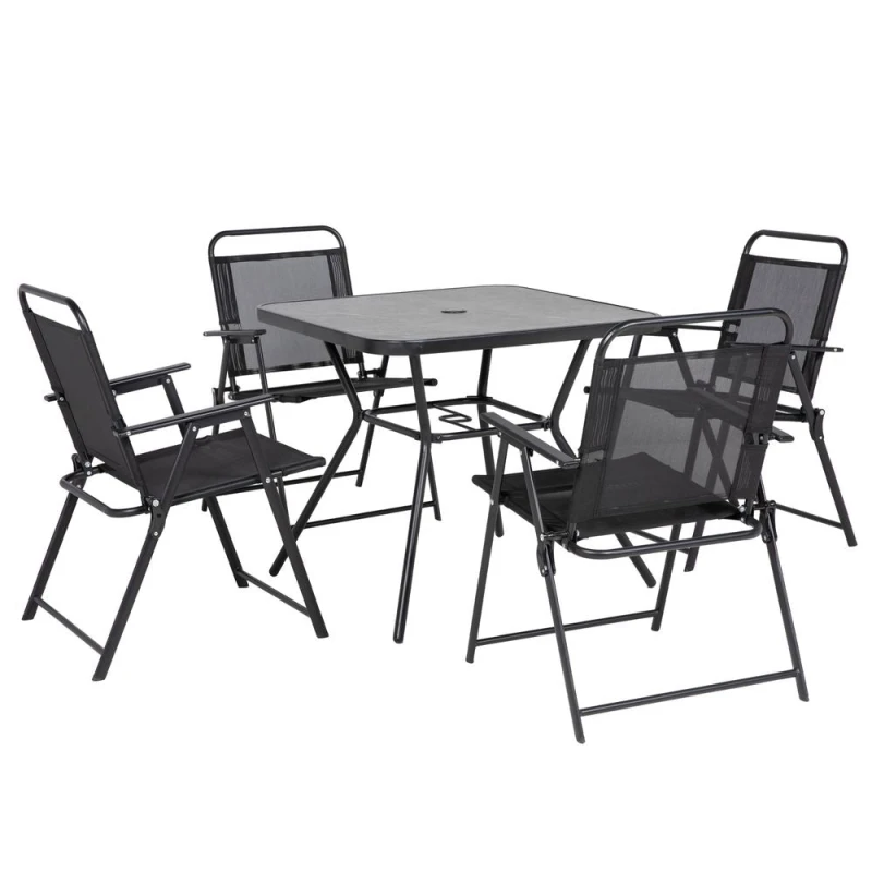 Image of Outsunny Outdoor Dining Set W/ Umbrella Hole Table, Black 84G-253V00BK