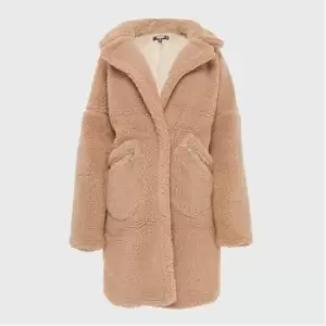 Image of Missguided Petite Longline Borg Teddy Coat - Brown