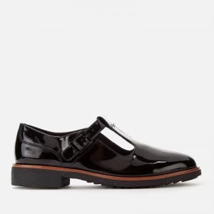 Image of Clarks Womens Griffin Town Patent T-Bar Flats - Black - UK 5