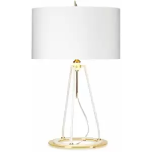 Image of Table Lamp White with Metallic Gold Lining Shade White Polished Gold LED E27 60W