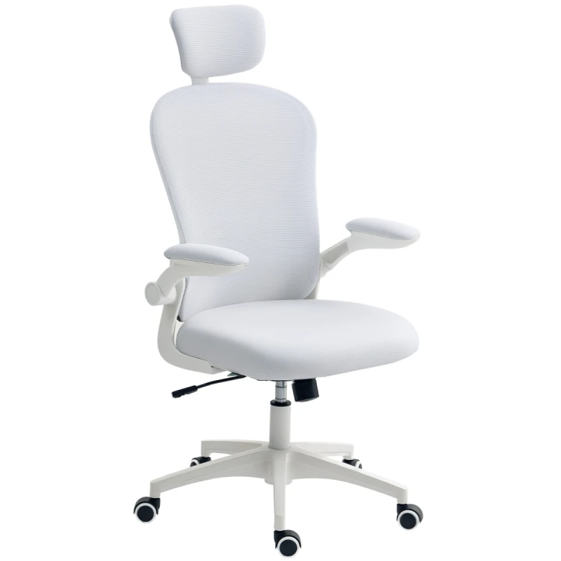 Image of VINSETTO VINSETTO Mesh Chair with Headrest, 4D Lumbar Support, Flip-up Arm, White White One Size Unisex 5063603038394