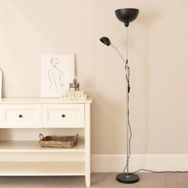 Image of ValueLights Orion Black Father Son Upright and Side Adjustable Floor Lamp Black