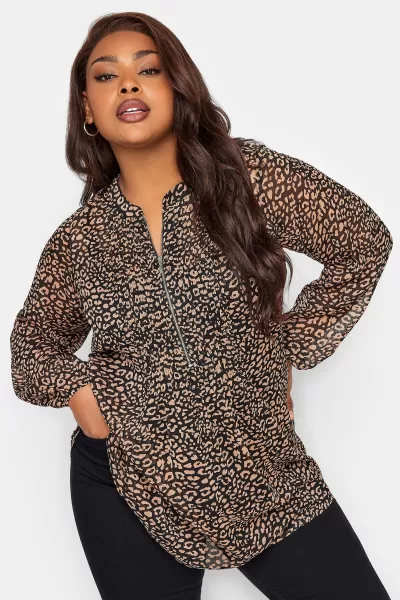 Image of Leopard Print Zip Front Top