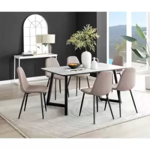 Image of Furniture Box Carson White Marble Effect Dining Table and 6 Cappuccino Corona Black Leg Chairs