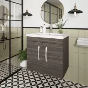 Image of Nuie - Athena Wall Hung 2-Door Vanity Unit with Basin-2 600mm Wide - Anthracite Woodgrain