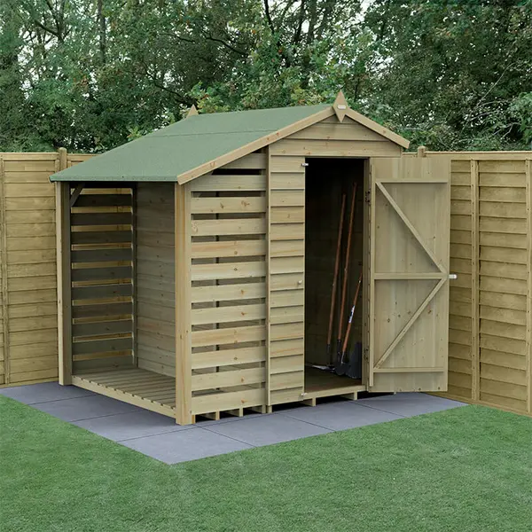Image of 6' x 4' Forest 4Life 25yr Guarantee Overlap Pressure Treated Windowless Apex Wooden Shed with Lean To (1.88m x 2.01m)