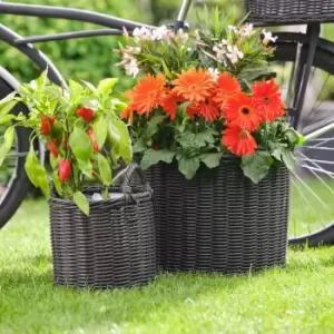 Image of Ivyline Polyrattan Set of Two Lined Willow Planters