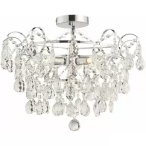 Image of Loops - Decorative Flush Bathroom Ceiling 4 Light Fitting - Clear Glass Faceted Crystals